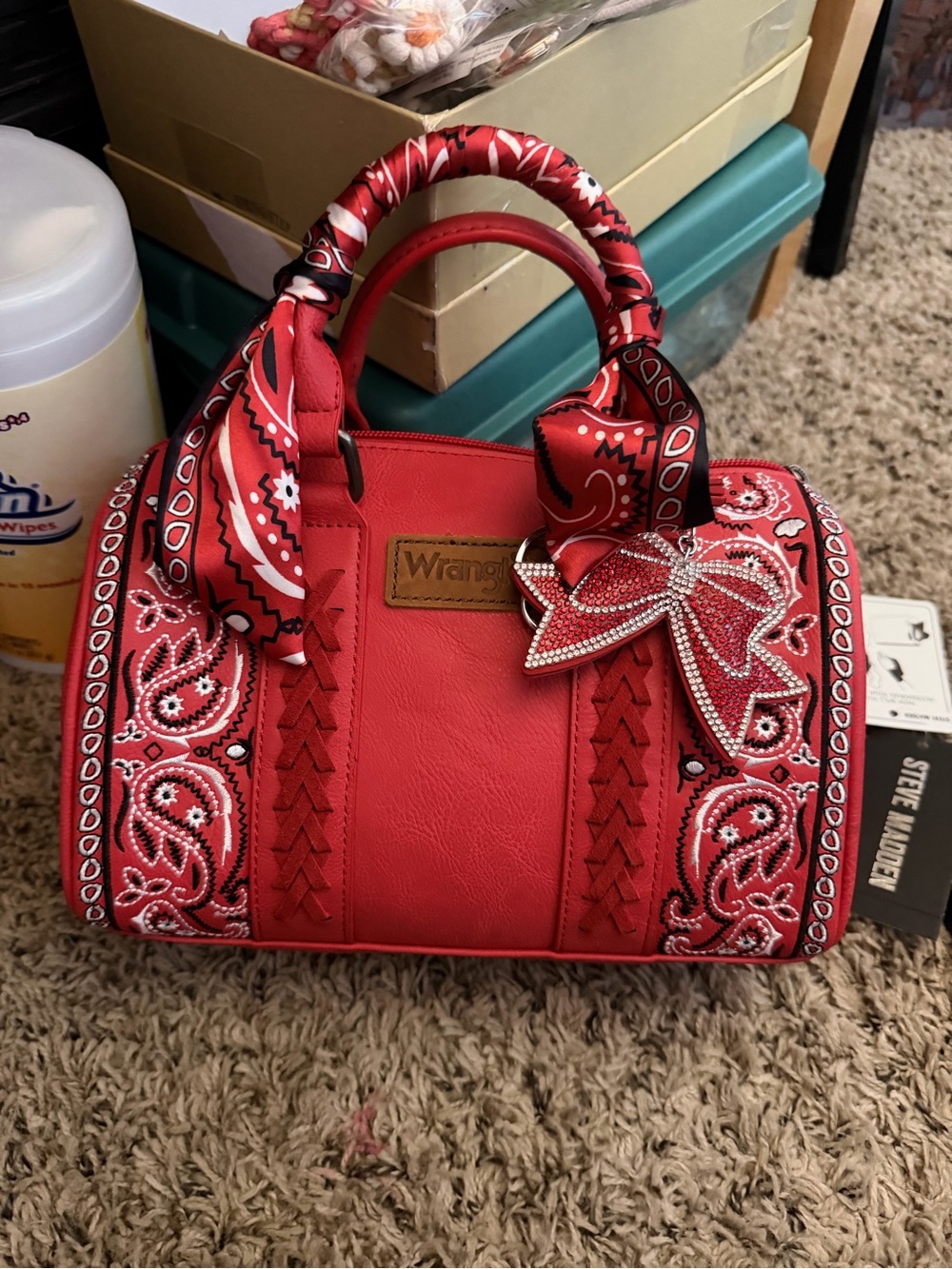 Wrangler Red Bandana-Accent Satchel with Bow Charm